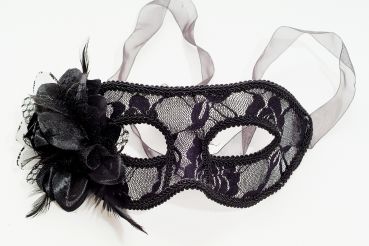 Venezianische Halb-Maske Schwarz Spitze Rose Modell: LS-004