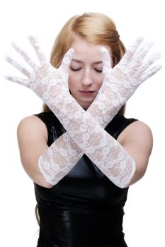 Handschuhe Damen Spitze Netz Weiß Modell Z074