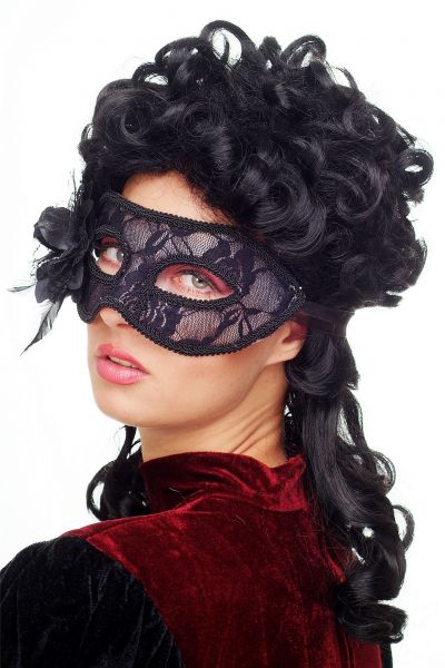 Venezianische Halb-Maske Schwarz Spitze Rose Modell: LS-004