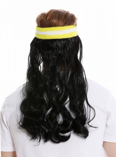 Perücke Stirnband lange Haare Vokuhila Proll 80er Schwarz Modell: CXH-014