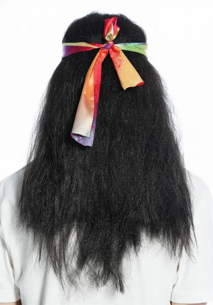 Perücke Stirnband lang schwarz Hippie 70er Modell: CW-028-P1
